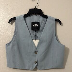 Zara Linen Cropped Vest